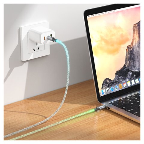 USB кабель Hoco U112, 2xUSB тип-C, 100 см, 60 Вт, 3 A, серый, с подсветкой, #6931474788825 Превью 3