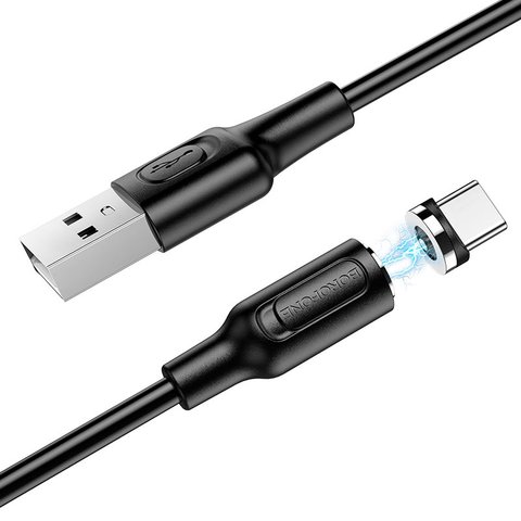 USB кабель Borofone BX41, USB тип-C, USB тип-A, 100 см, 3 A, черный, магнитный, #6931474738462 Превью 1