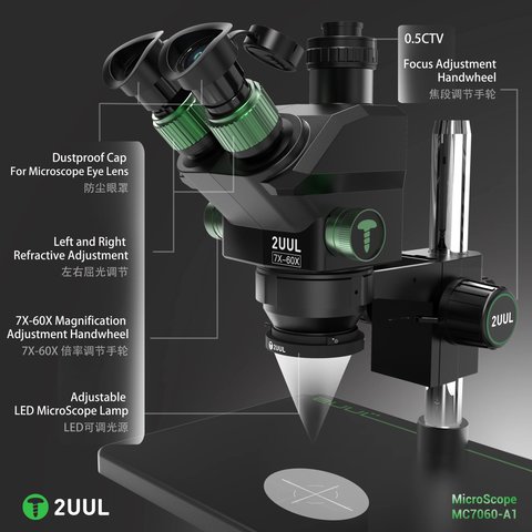 Микроскоп 2UUL MC7060-A1, тринокулярный, 7X-60X Превью 7