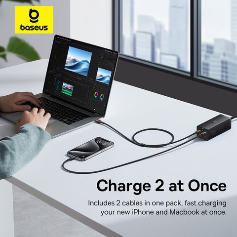 USB кабель Baseus Cafule, 2xUSB тип-C, 200 см, 100 Вт, черный, красный, в нейлоновой оплетке, 2 шт., #P10318306003-01 Превью 2