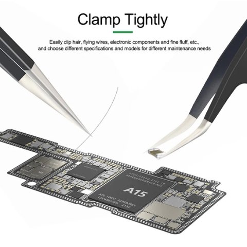 Пінцет монтажний RELIFE ESD-11, прямий, антистатичний, 140 мм, чорний Прев'ю 3